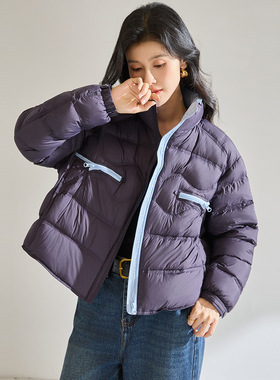 25冬季新款立领短款羽绒服撞色拉链口袋小个子90白鸭绒外套29026