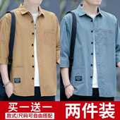 男士 衬衣男装 夏季 休闲工装 潮百搭上衣男潮 七分袖 高档免烫宽松衬衫
