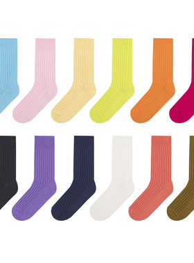 日系潮牌余文乐同款袜子荧光绿橙色纯色复古军事风纯棉加厚运动袜