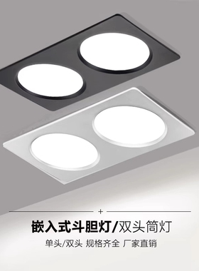 双头筒灯双孔嵌入式超薄长方形简灯客厅过道玄关天花led射灯斗胆