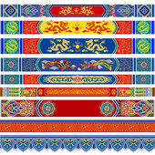 古建筑彩绘梁纹墙纸中式 饰图房梁龙纹壁画 古典寺庙宗祠横梁花纹装