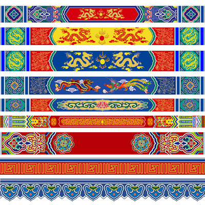 古建筑彩绘梁纹墙纸房梁龙纹壁画