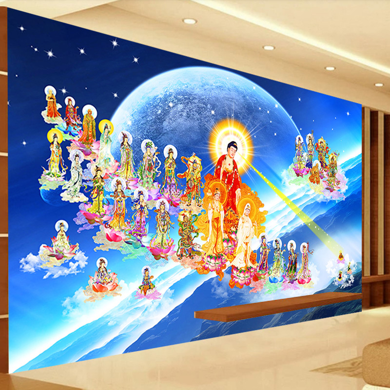 往生极乐西方三圣接引图壁画