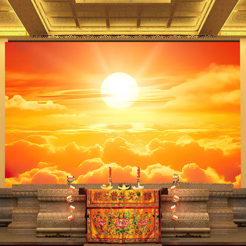 日光太阳墙纸道家神仙菩萨佛堂祥云佛光背景墙加强真丝布装饰壁画,家装主材,定制壁画,淘宝优惠券,粉丝福利购,淘宝优惠卷