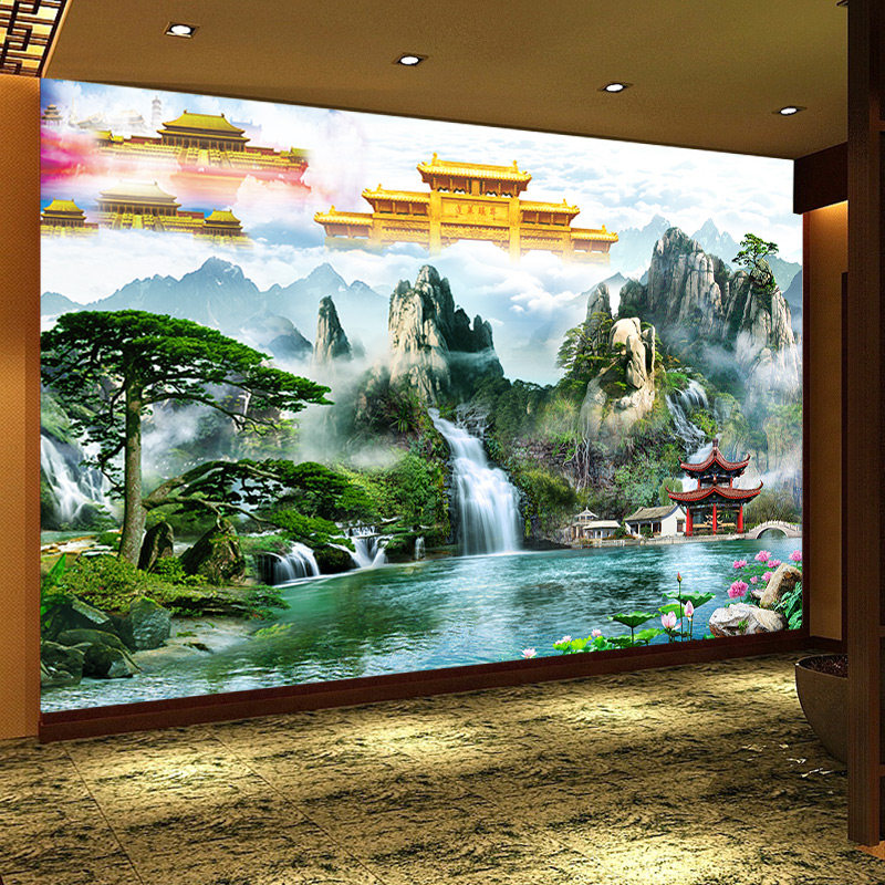 蓬莱仙境墙纸道家佛堂神位背景墙装饰画布瑶界山水风景壁纸无活物,家装主材,定制壁画,淘宝优惠券,粉丝福利购,淘宝优惠卷