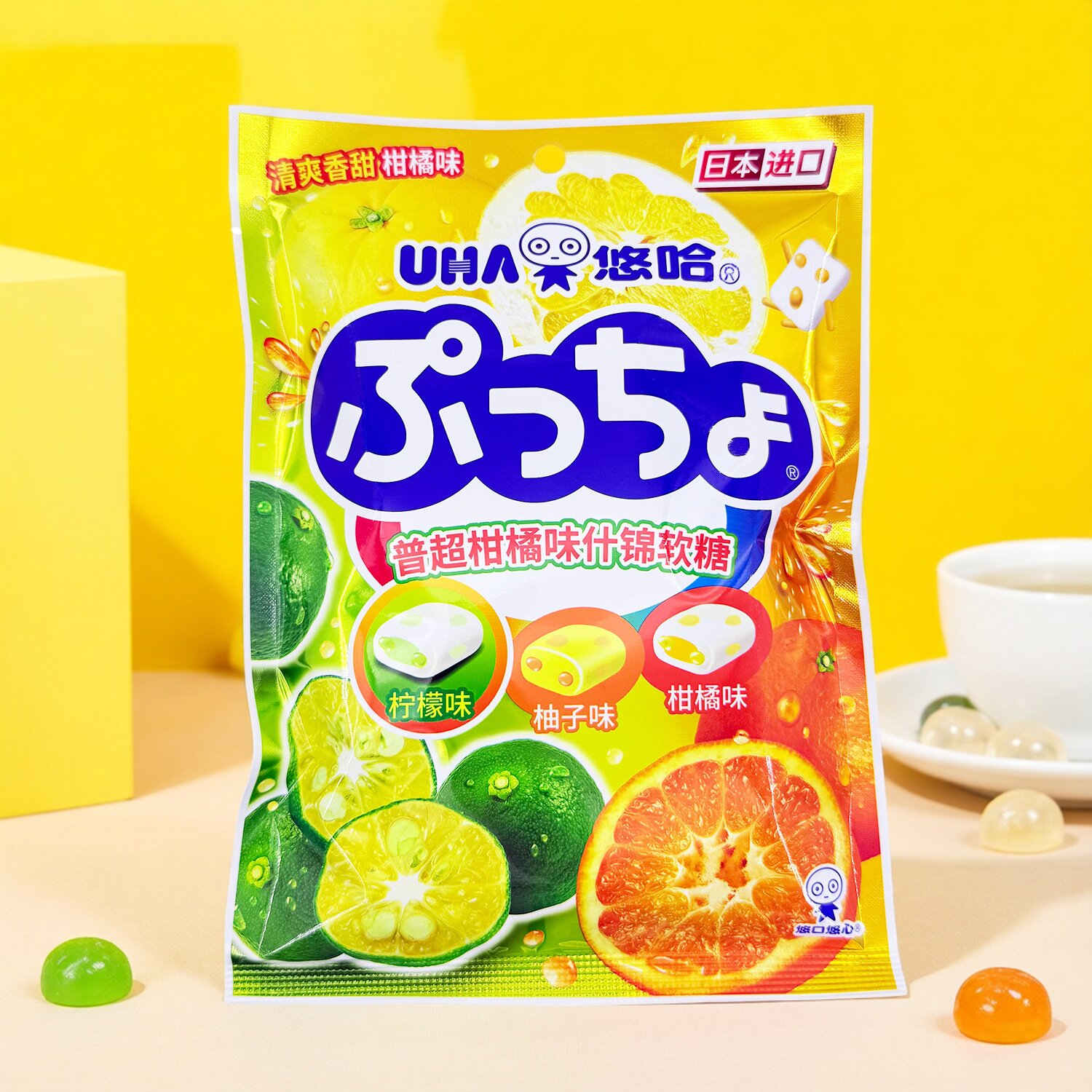 UHA悠哈什锦水果味软糖90g日本进口袋装糖果零食普超碳酸柑橘味