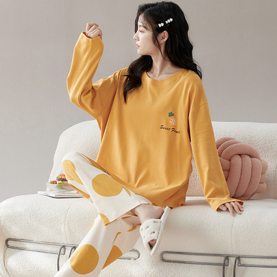 睡衣女士春秋纯棉长袖薄款大码宽松卡通休闲套头可外穿家居服套装