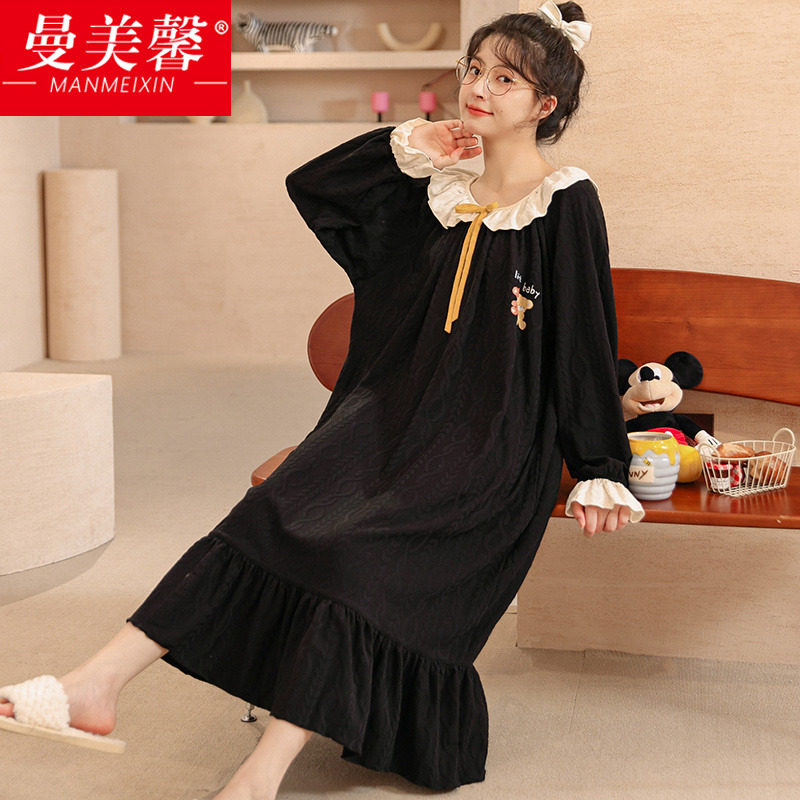 特大码长袖睡裙女春秋纯棉长款过膝2022年新款公主风大码孕妇睡衣,女士内衣/男士内衣/家居服,睡裙,淘宝优惠券,粉丝福利购,淘宝优惠卷