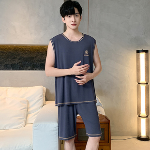 2025年新款凉感莫代尔背心短裤睡衣男夏青年加大码无袖家居服套装