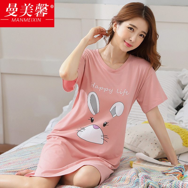 特大码睡裙女夏季纯棉短袖薄款韩版宽松加大码胖mm200斤孕妇睡衣