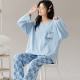 胖mm200斤宽松休闲可外穿家居服套装 睡衣女春秋长袖 纯棉套头大码