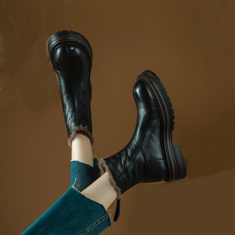 头层羊皮羊羔毛里厚底短靴雪地靴