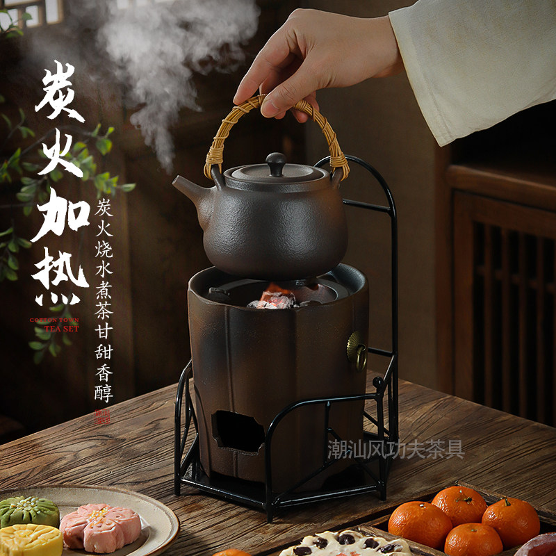 陶壶煮茶柴烧炭炉专用明火围炉烧水壶家用一人小碳炉老式红泥套装
