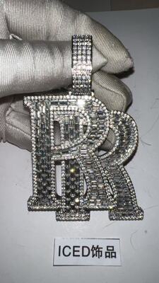 ICED饰品roddy ricch同款满钻T方钻双R大劳字母吊坠