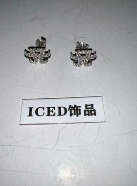 AYU同款镶嵌钻石经典A标志S925银满钻嘻哈项链百搭时尚潮流耳钉