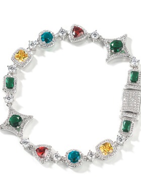 ICED嘻哈彩色宝石项链女珠宝满天星饰品锁骨链锆石男士手链