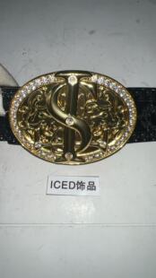 Asen同款stk金色满钻真皮嘻哈风格标价时尚个性皮带扣