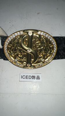 Asen同款stk金色满钻真皮嘻哈风格标价时尚个性皮带扣