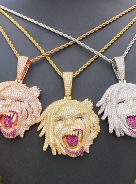 欧美嘻哈鬼娃珐琅锆石镶嵌吊坠男士霸气嘻哈街头人像吊坠配饰欧美