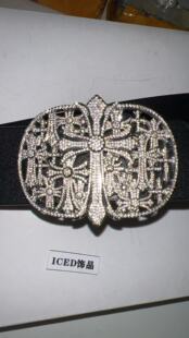 欧美嘻哈十字架满钻真皮嘻哈风格潮流时尚个性皮带扣