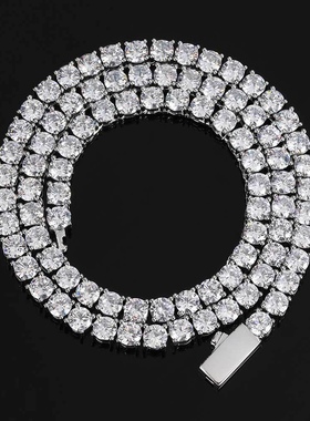 BLITZ BOY欧美饰品4mm弹簧扣头嘻哈网球链微镶单排锆石项链ins