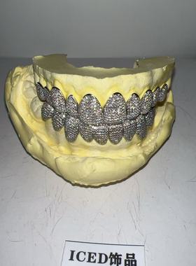 ICED欧美嘻哈珠宝 定制925银莫桑钻上十下十满钻镶嵌边框线牙套