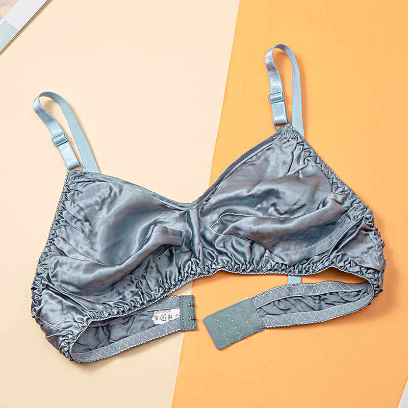真丝文胸无钢圈无海绵100%桑蚕丝无痕内衣女夏季薄款大胸显小胸罩