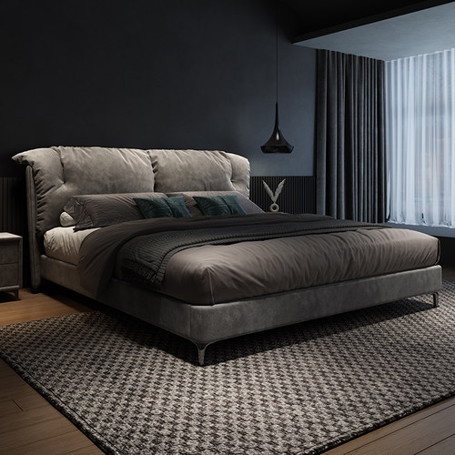 意式轻奢麂皮绒主卧布艺床