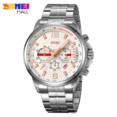 SKMEI时刻美不锈钢时尚六针计时日历商务男表9332