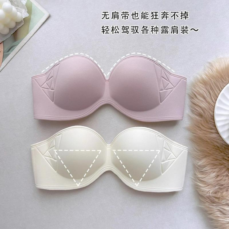 稳稳无肩带防滑防掉隐形支撑内衣女小胸聚拢二分之一杯无钢圈文胸