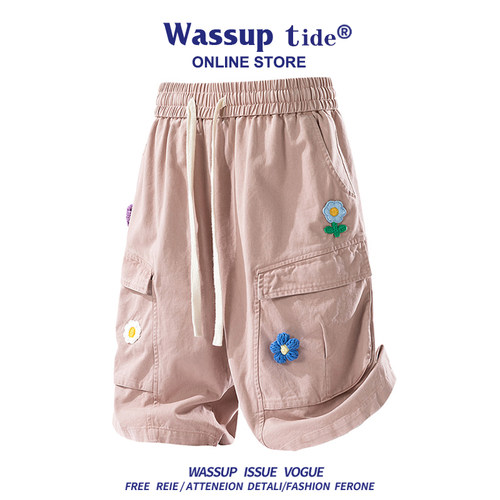 WASSUP TIDE小众设计感立体小花短裤纯棉透气宽松多口袋五分裤子