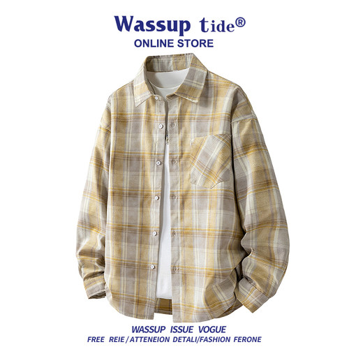 WASSUP TIDE宽松时尚格子衫休闲外搭衬衫男士上衣舒适复古青春帅