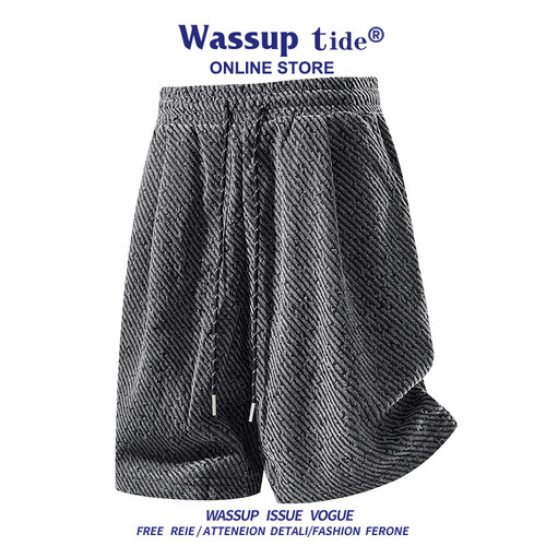 WASSUP TIDE短裤男夏季复古美式风斜纹提花五分裤休闲宽松运动裤