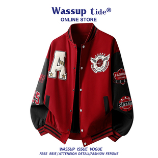 WASSUP TIDE爆款情侣派克服刺绣美式字母设计感棒球服国潮帅夹克