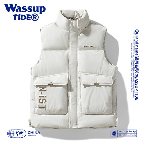 WASSUP TIDE羽绒服男大朵白鸭绒百搭马甲休闲秋冬保暖外套情侣女