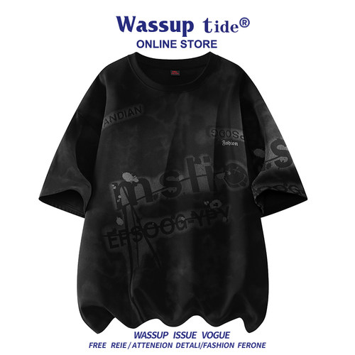 WASSUP TIDE夏季亚文化潮流扎染T恤潮牌渐变晕染街头感休闲短袖男