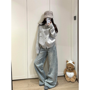 parkyeon韩系松弛感宽松针织开衫毛衣女春季新款高腰阔腿裤套装