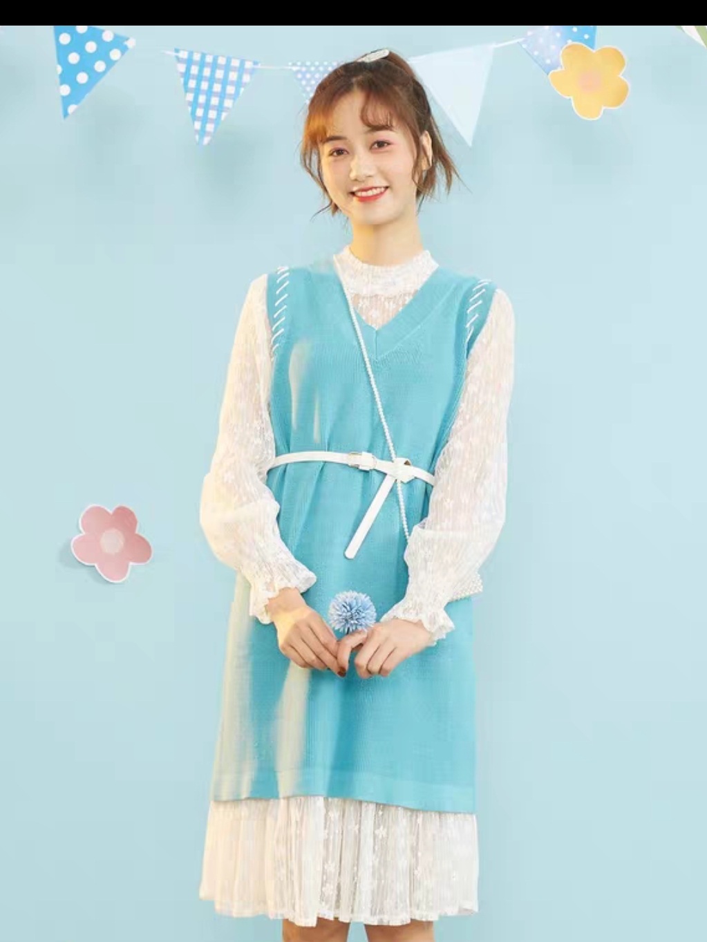 爱衣服百丽女新款法式复古气质收腰显瘦针织马甲背心连衣裙