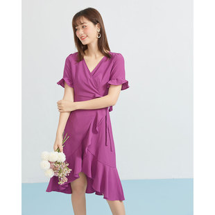 连衣裙女爱衣服季新款韩版时尚V领不规则连衣裙女女0517C-N1271