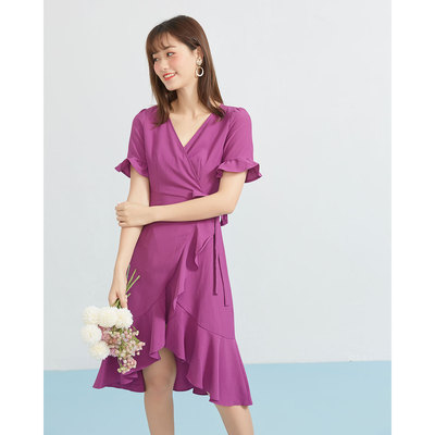 连衣裙女爱衣服季新款韩版时尚V领不规则连衣裙女女0517C-N1271