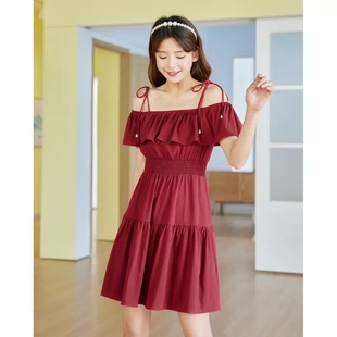 度假风荷叶边收腰吊带裙限抢 百搭新款 爱衣服版 气质连衣裙年季