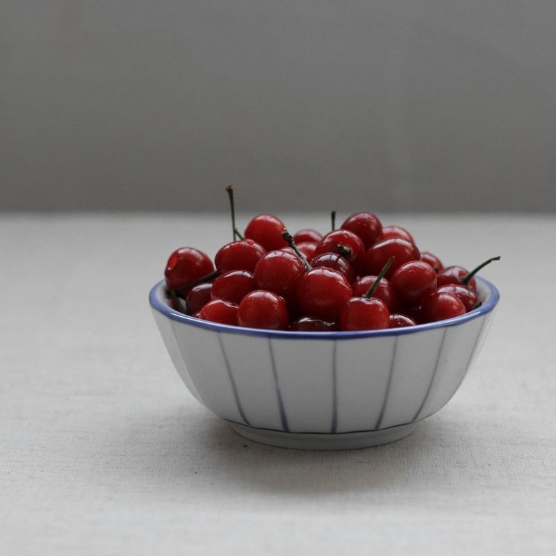 良元静品 日式手绘蓝色棱线条纹小冷菜酱菜碟 小汤盅碗