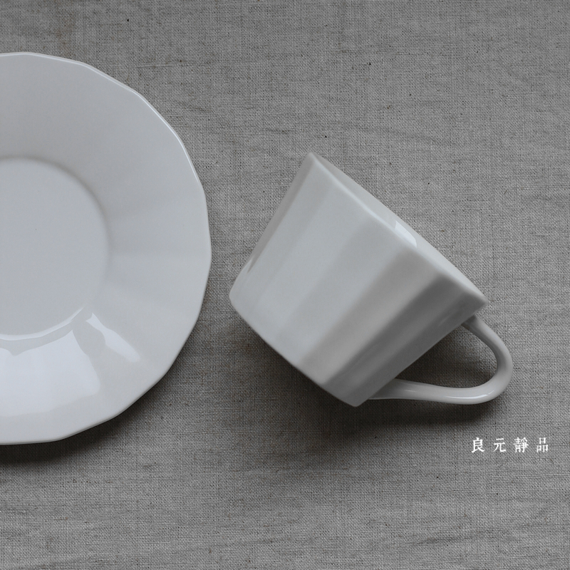 白色陶瓷多棱形文艺咖啡杯碟MUMO