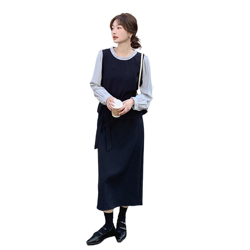 撞色拼接上衣套装女2025春季新款百搭设计感后裙摆开叉半身裙套装,女装套装/套裙,浙宝089