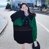 娃娃领卫衣连衣裙女春秋新款韩版气质宽松显瘦拼接小个子长袖上衣，女装卫衣/绒衫，浙宝089