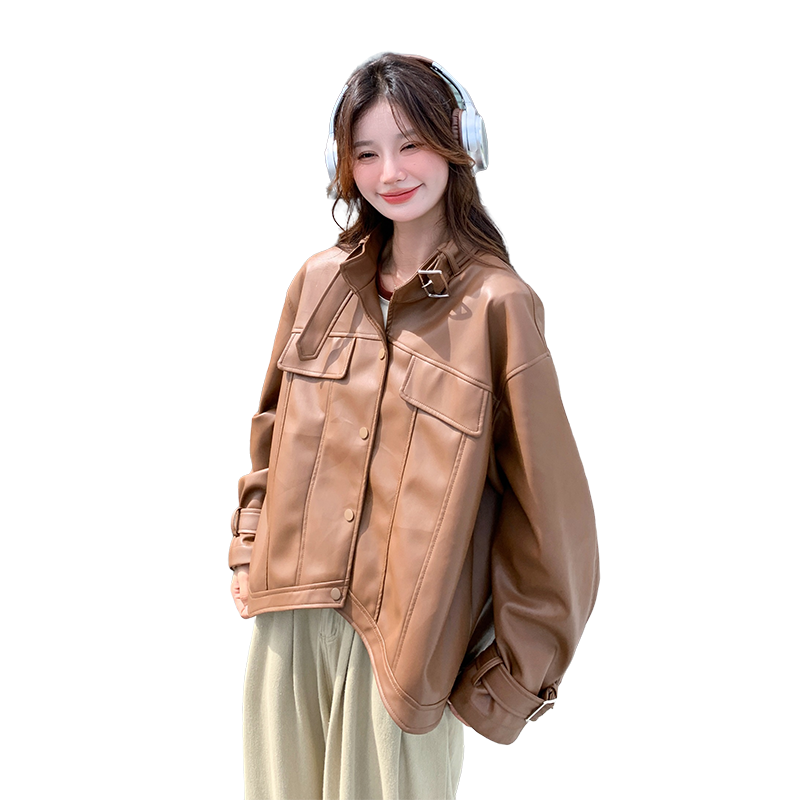 港风酷飒PU皮衣外套女2025春季新款高级感复古时尚小个子机车夹克,女装皮衣,浙宝089