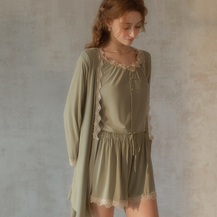 法式 短袖 短裤 睡衣女款 睡袍家居服套装 春夏高级感薄款 长袖 2026新款