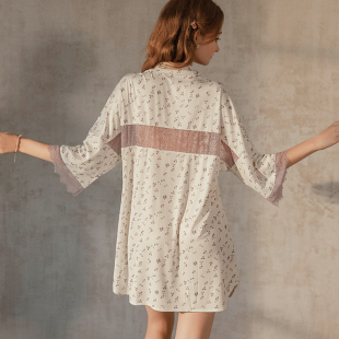 蕾丝纯欲碎花紫牛奶丝衬衫 独特绝美法式 睡裙 2026新款 性感睡衣女款