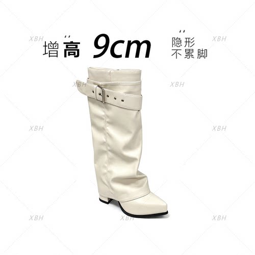【一鞋两穿】9cm增高裤管靴女骑士靴小众复古不过膝长靴5083