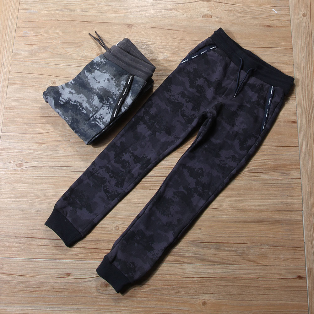 外贸尾货男童卫裤迷彩风束脚裤男拉链口袋小脚运动裤速干休闲长裤